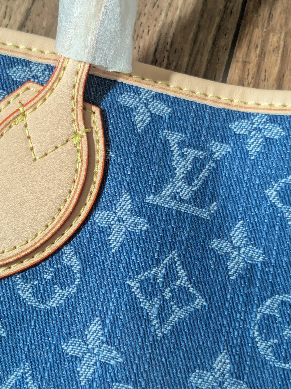 Blue Monogram Denim Jean Tote Bag Purse with Matching Wristlet Pouch 3 Piece Set - Picture 7 of 16